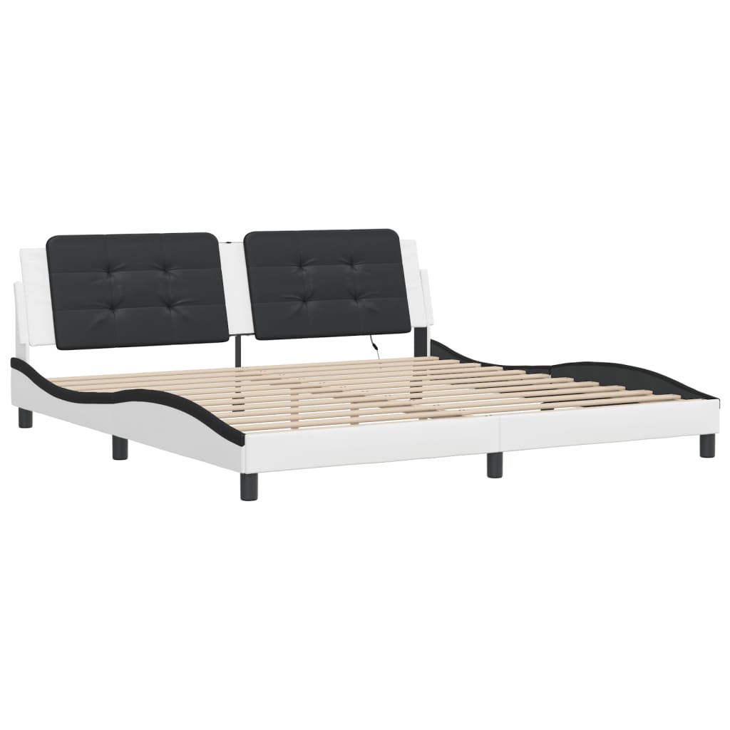 Bedframe met LED-verlichting kunstleer wit en zwart 200x200 cm