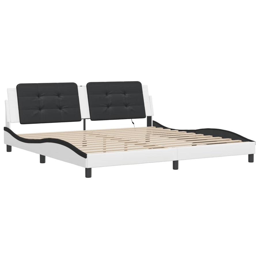 Bedframe met LED-verlichting kunstleer wit en zwart 200x200 cm