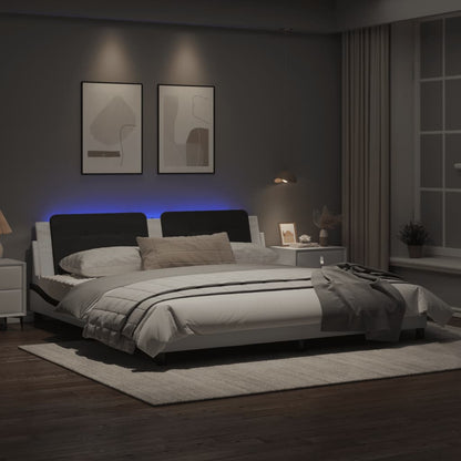 Bedframe met LED-verlichting kunstleer wit en zwart 200x200 cm