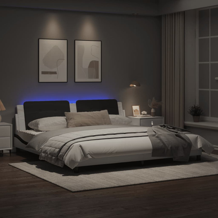 Bedframe met LED-verlichting kunstleer wit en zwart 200x200 cm