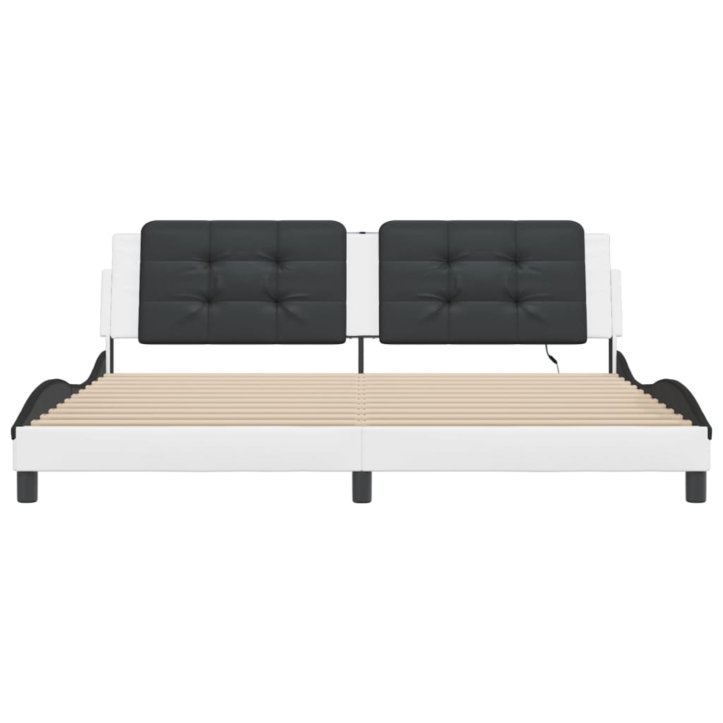 Bedframe met LED-verlichting kunstleer wit en zwart 200x200 cm