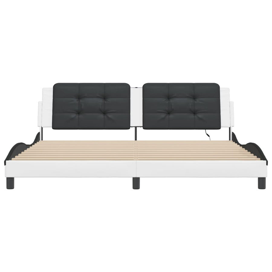 Bedframe met LED-verlichting kunstleer wit en zwart 200x200 cm