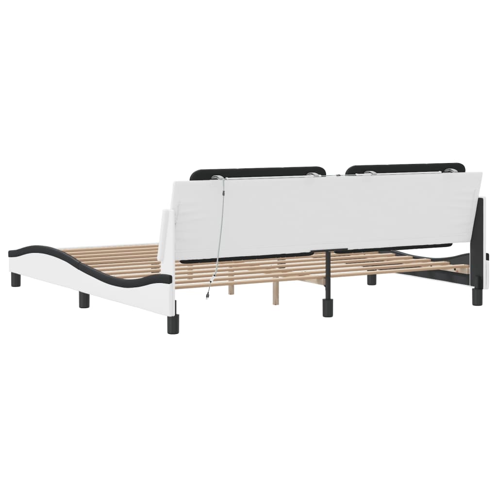Bedframe met LED-verlichting kunstleer wit en zwart 200x200 cm