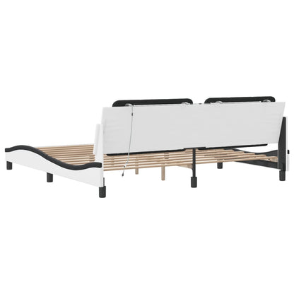 Bedframe met LED-verlichting kunstleer wit en zwart 200x200 cm