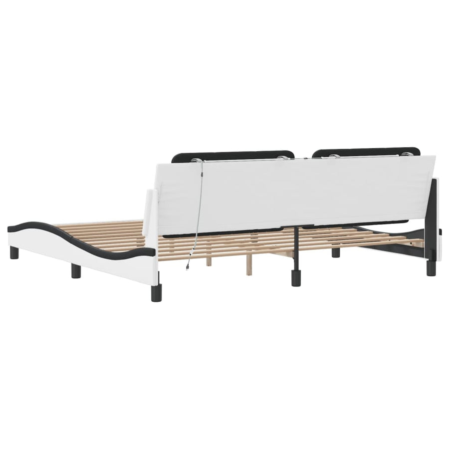 Bedframe met LED-verlichting kunstleer wit en zwart 200x200 cm