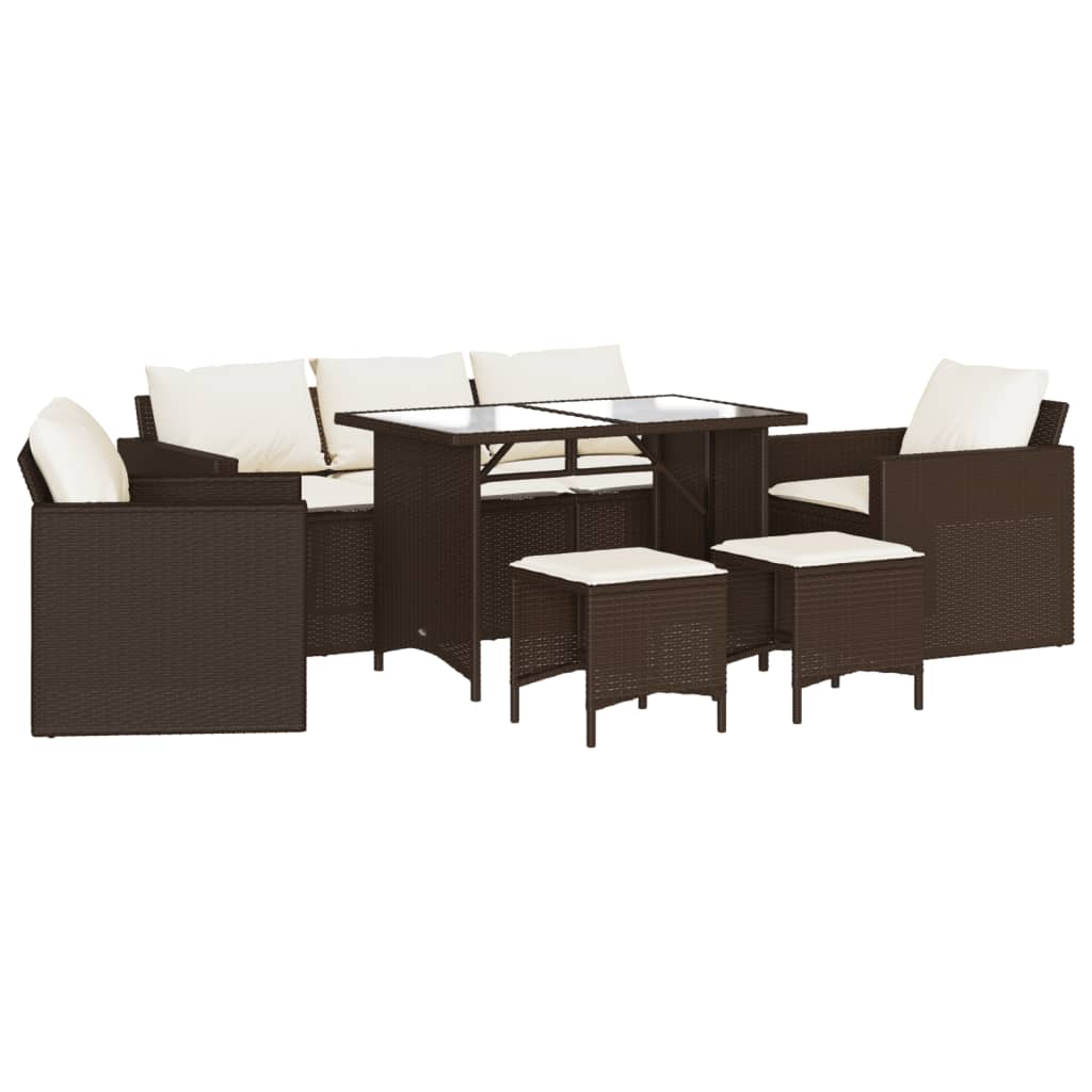 6-delige Loungeset met kussens poly rattan bruin