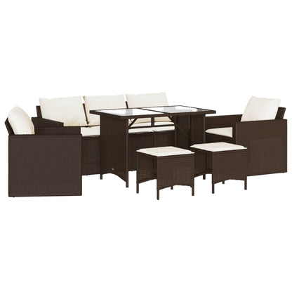 6-delige Loungeset met kussens poly rattan bruin