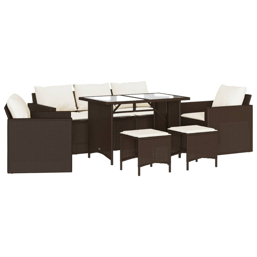 6-delige Loungeset met kussens poly rattan bruin