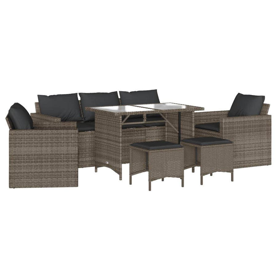 6-delige Loungeset met kussens poly rattan grijs