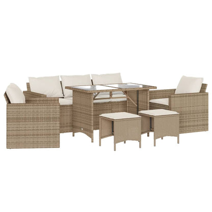 6-delige Loungeset met kussens poly rattan beige
