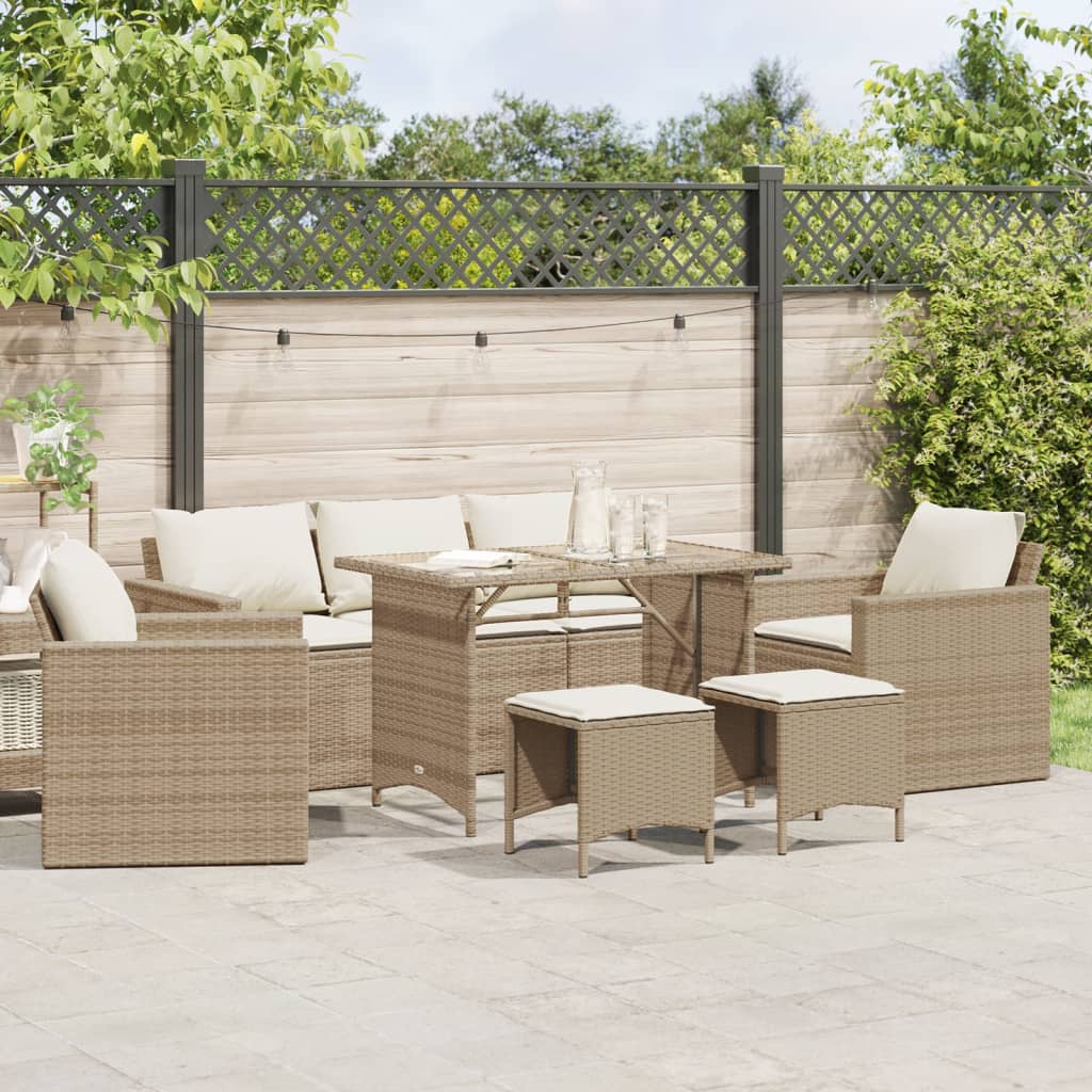 6-delige Loungeset met kussens poly rattan beige