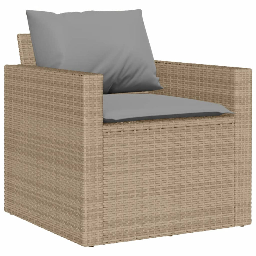6-delige Loungeset met kussens poly rattan beige