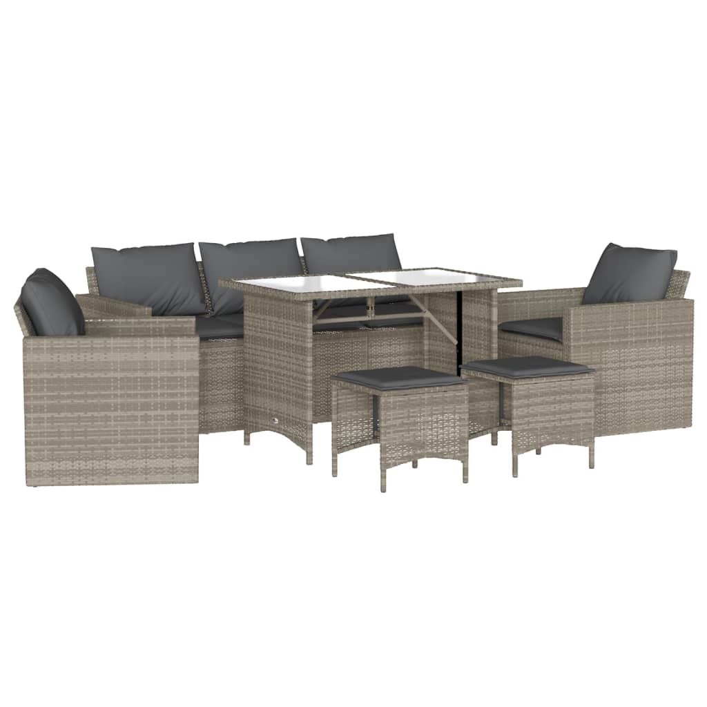 6-delige Loungeset met kussens poly rattan lichtgrijs