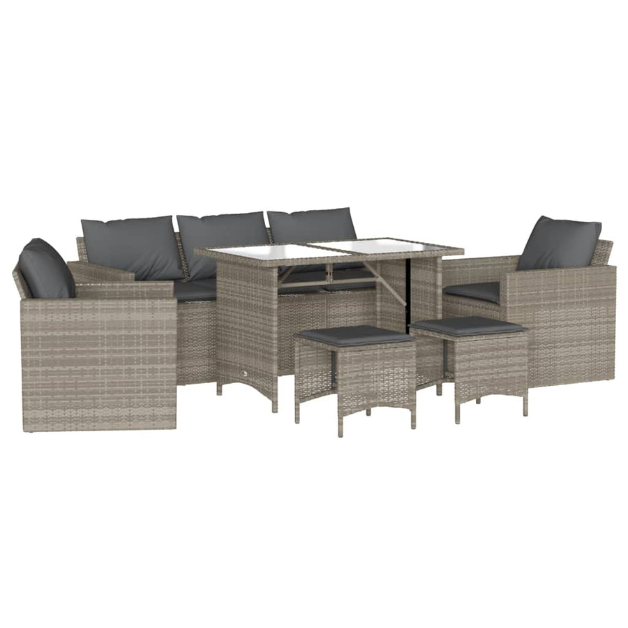 6-delige Loungeset met kussens poly rattan lichtgrijs