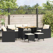 Loungeset 6-delig poly rattan zwart met kussens