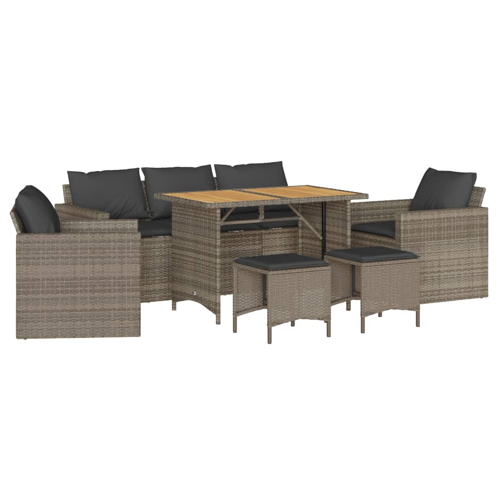 6-delige Loungeset met kussens poly rattan grijs