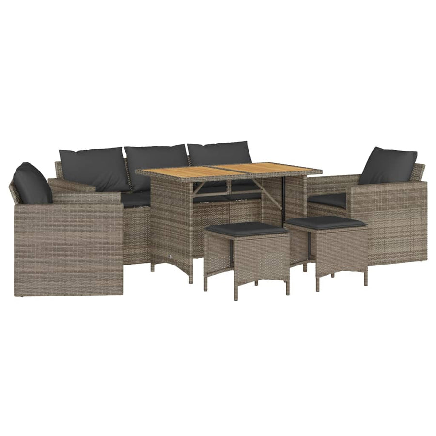 6-delige Loungeset met kussens poly rattan grijs