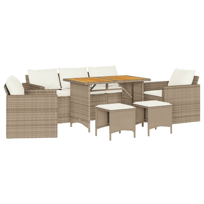 6-delige Loungeset met kussens poly rattan beige