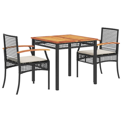 3-delige Tuinset met kussens poly rattan zwart