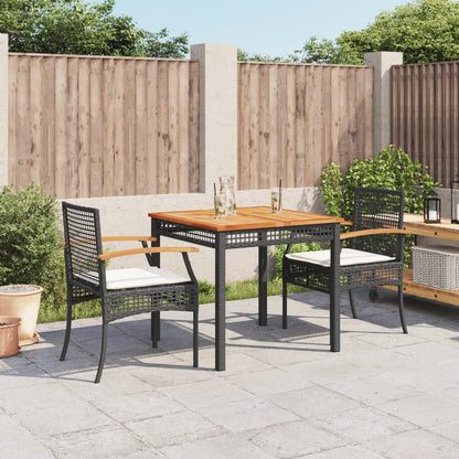3-delige Tuinset met kussens poly rattan zwart