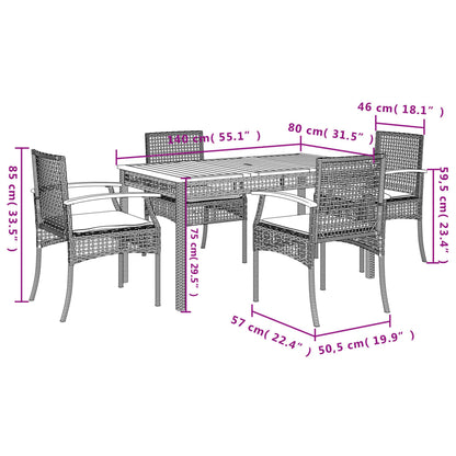 5-Delige Tuinset Met Kussens Poly Rattan Zwart