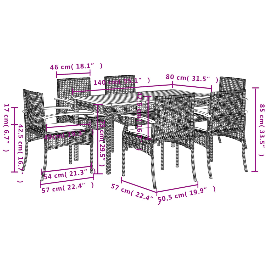 7-Delige Tuinset Met Kussens Poly Rattan Zwart