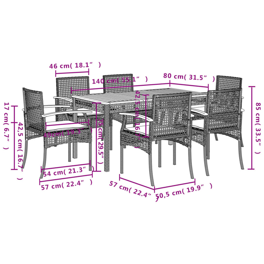 7-Delige Tuinset Met Kussens Poly Rattan Zwart