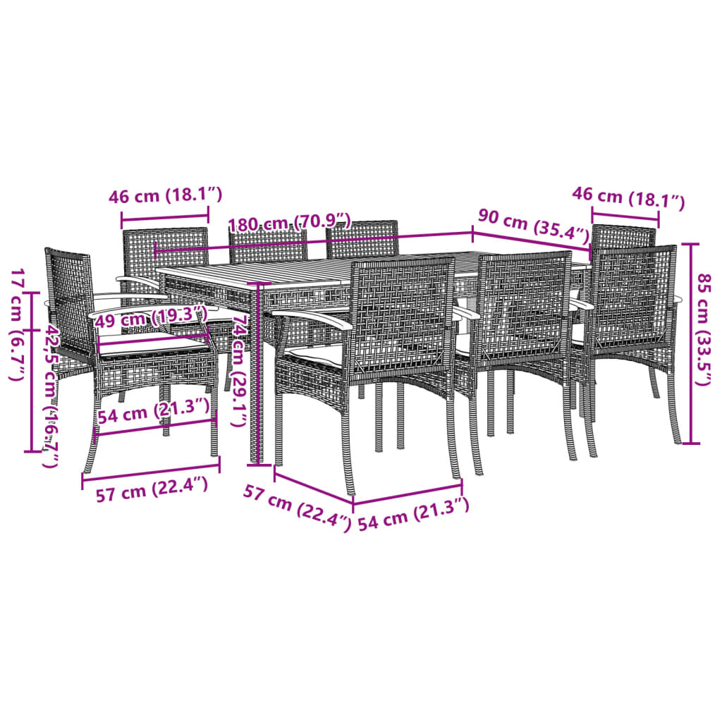 9-Delige Tuinset Poly Rattan Zwart 8