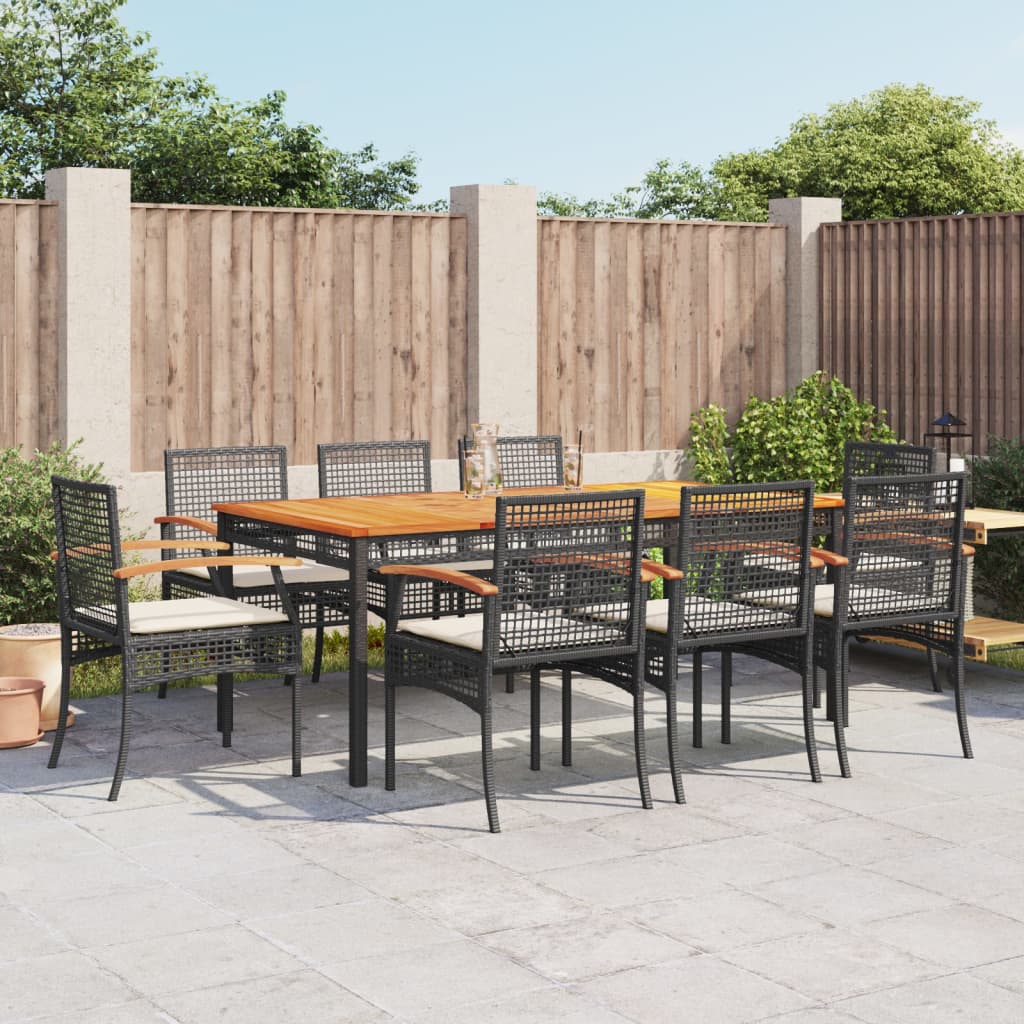 9-Delige Tuinset Poly Rattan Zwart 8