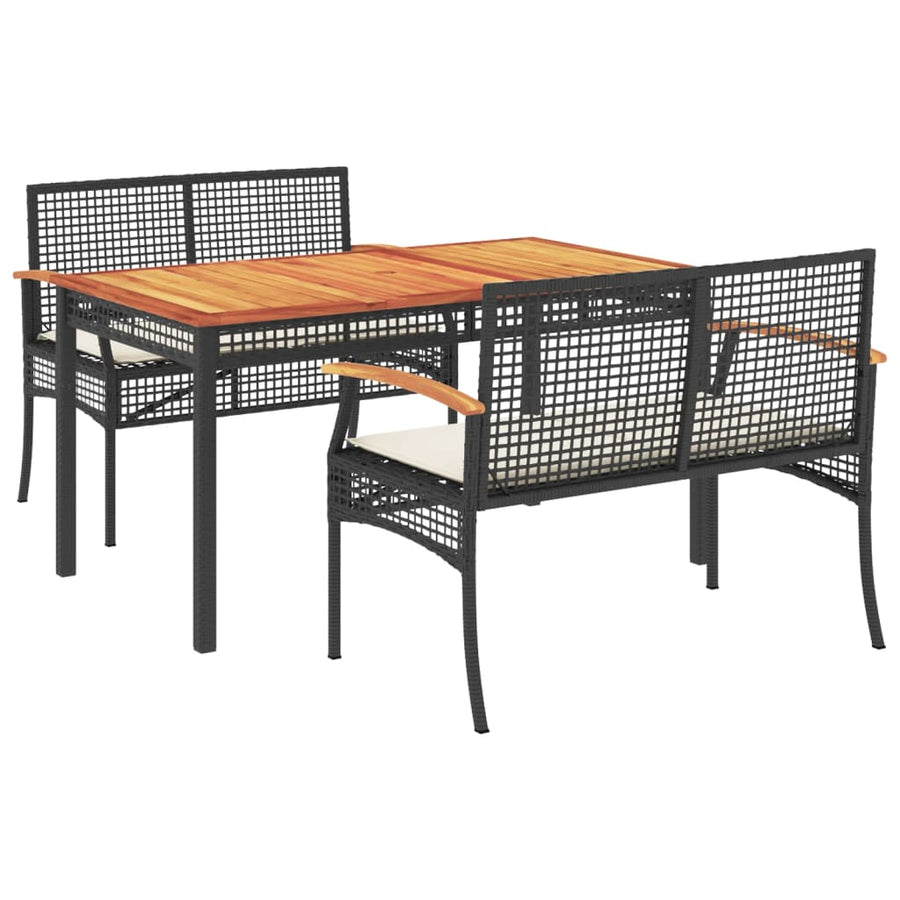 3-Delige Tuinset Met Kussens Poly Rattan Zwart