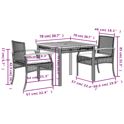3-Delige Tuinset Met Kussens Poly Rattan Grijs