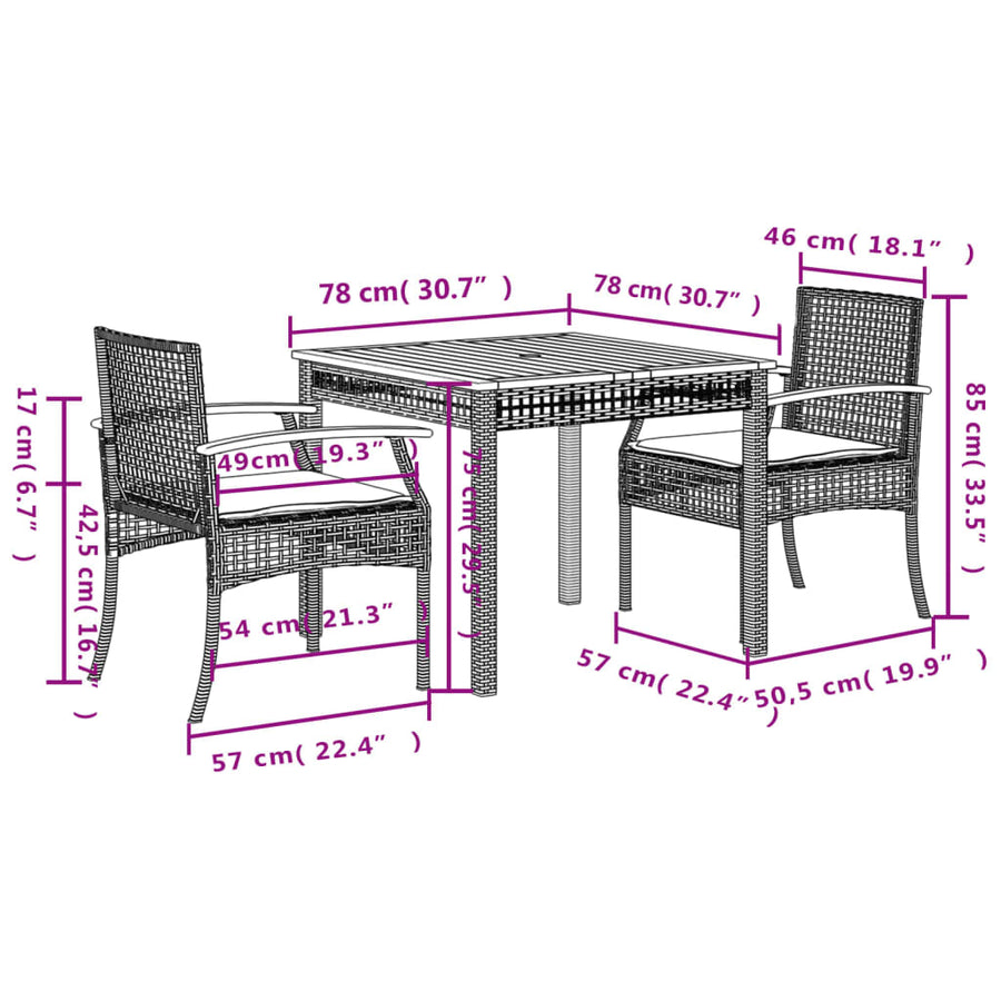 3-Delige Tuinset Met Kussens Poly Rattan Grijs