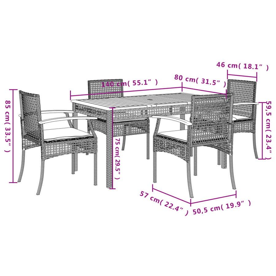 5-Delige Tuinset Met Kussens Poly Rattan Grijs