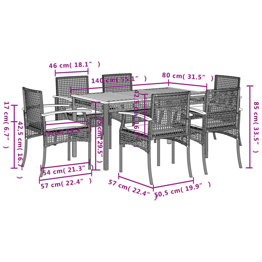 7-Delige Tuinset Met Kussens Poly Rattan Grijs