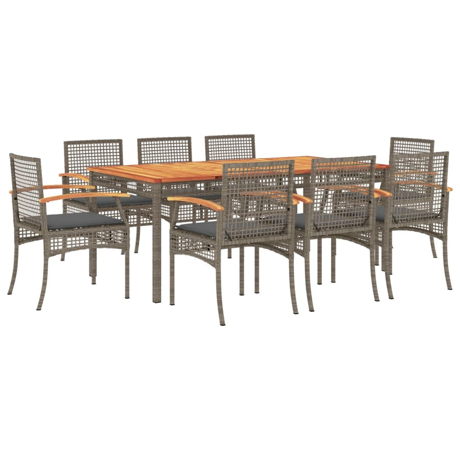 9-Delige Tuinset Met Kussens Poly Rattan Grijs