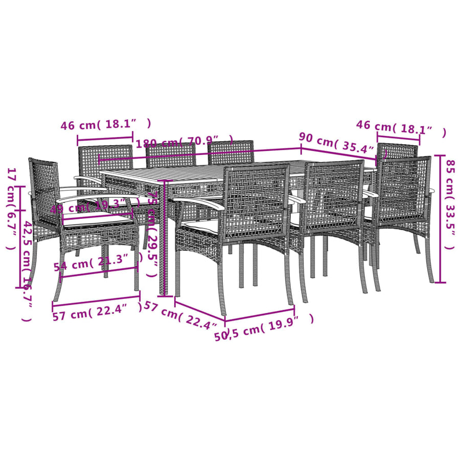 9-Delige Tuinset Met Kussens Poly Rattan Grijs