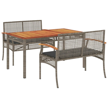 3-Delige Tuinset Met Kussens Poly Rattan Grijs