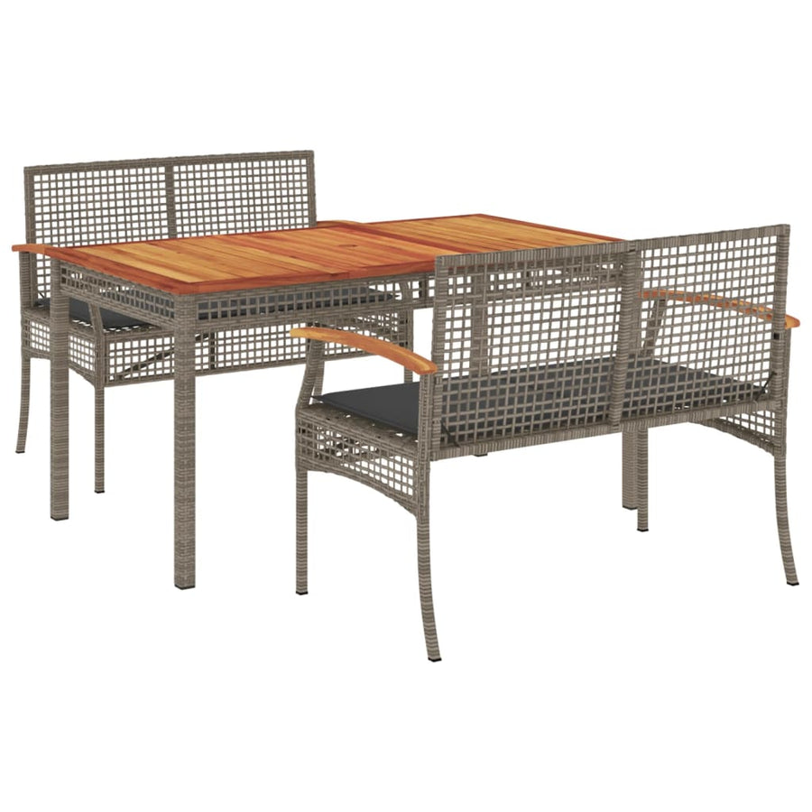 3-Delige Tuinset Met Kussens Poly Rattan Grijs
