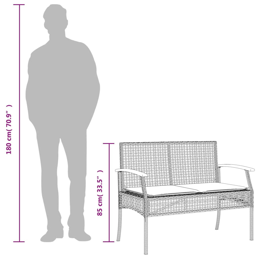 3-Delige Tuinset Met Kussens Poly Rattan Grijs