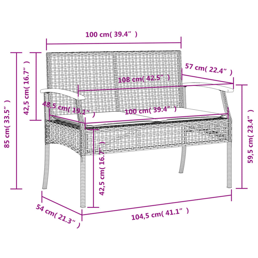3-Delige Tuinset Met Kussens Poly Rattan Grijs