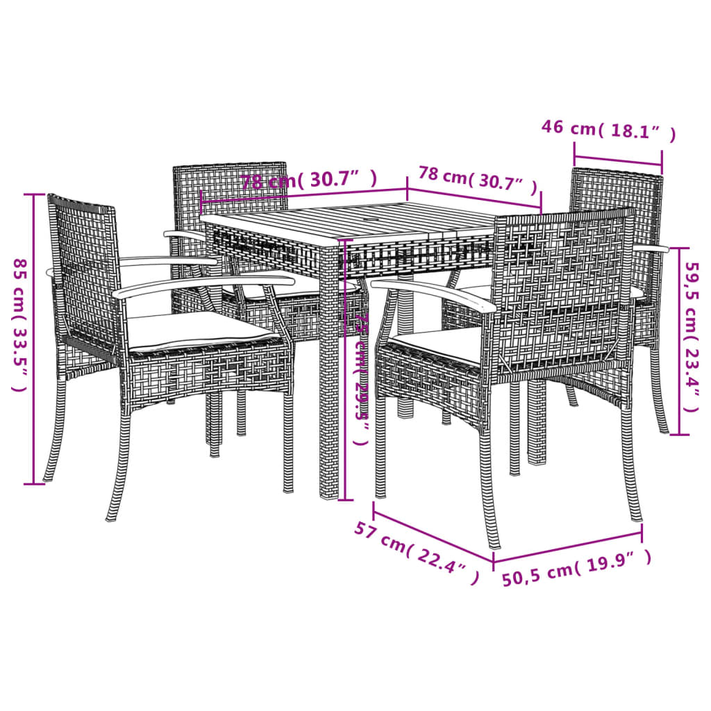 5-Delige Tuinset Met Kussens Poly Rattan Beige