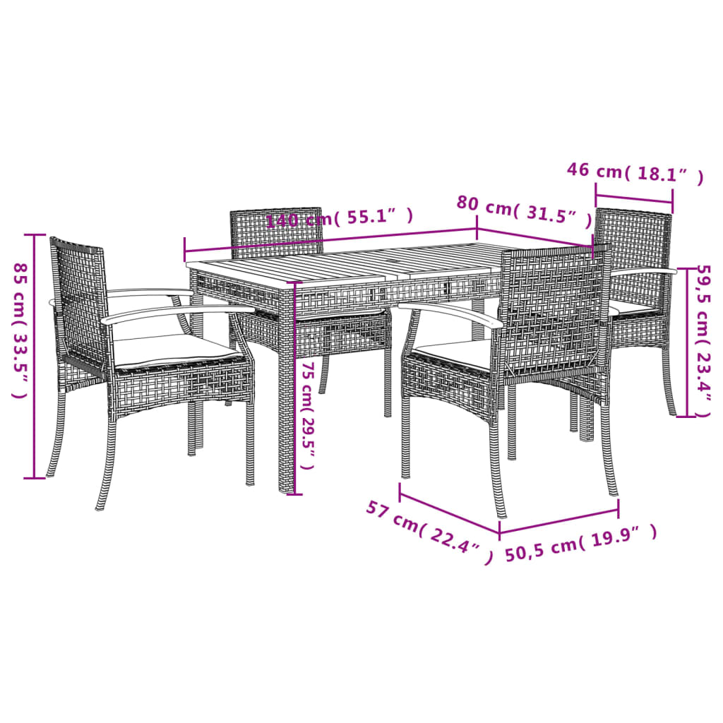 5-Delige Tuinset Met Kussens Poly Rattan Beige