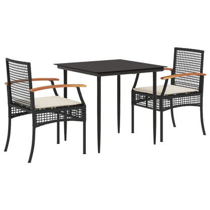 3-Delige Tuinset Met Kussens Poly Rattan Zwart