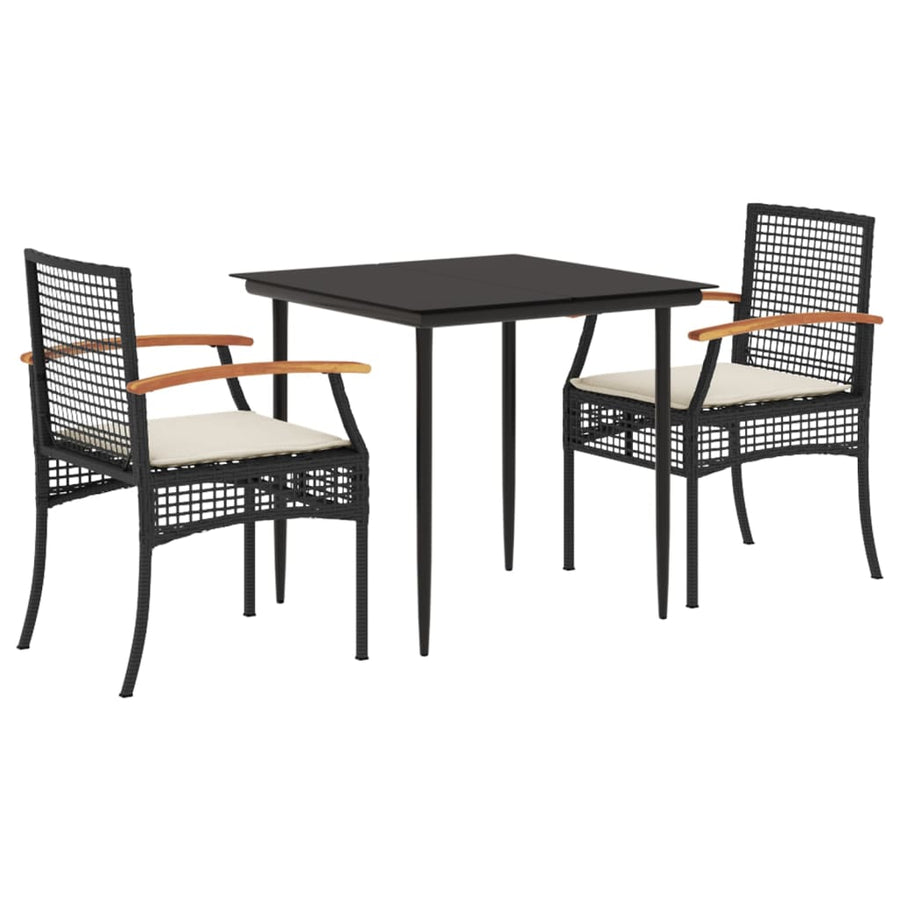3-Delige Tuinset Met Kussens Poly Rattan Zwart