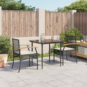 Tuinset 3-delig poly rattan zwart met kussens