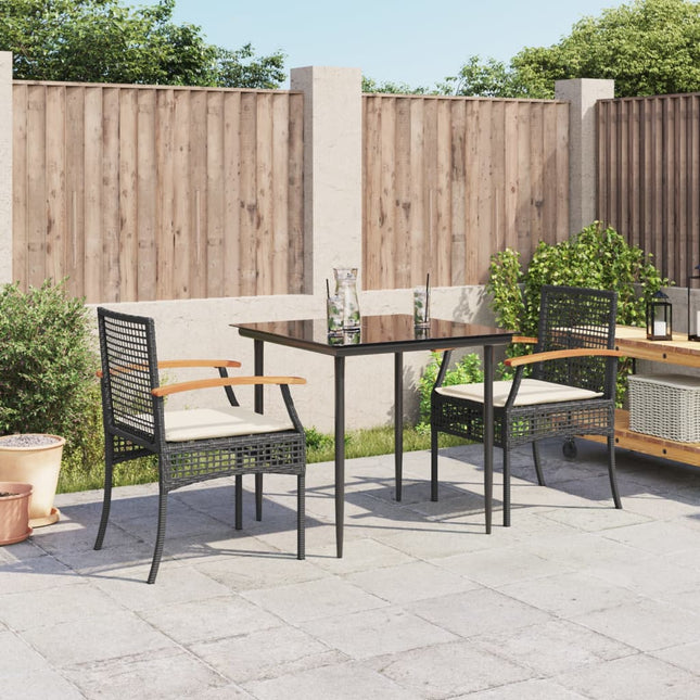 3-Delige Tuinset Met Kussens Poly Rattan Zwart