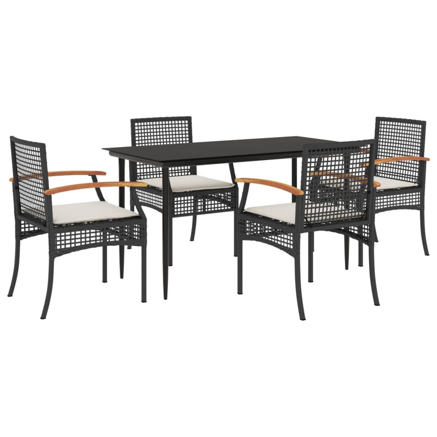 5-delige Tuinset met kussens poly rattan zwart