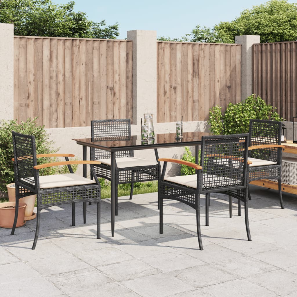 5-delige Tuinset met kussens poly rattan zwart