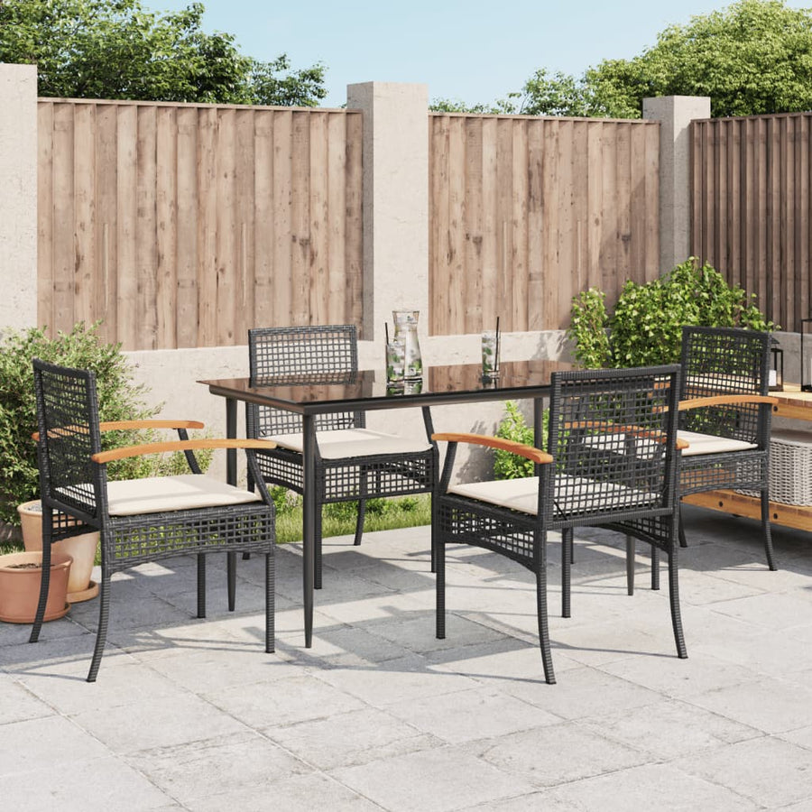 5-delige Tuinset met kussens poly rattan zwart
