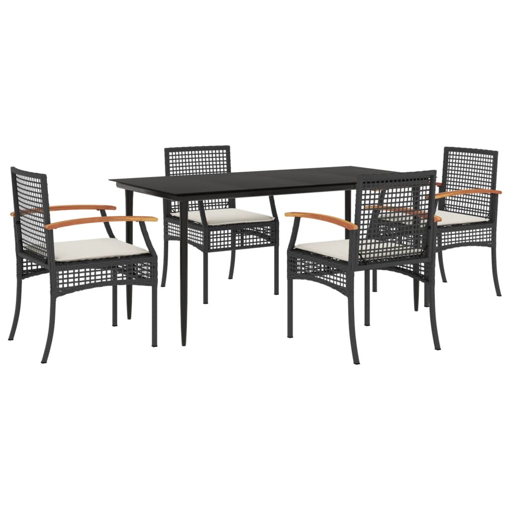 5-delige Tuinset met kussens poly rattan zwart